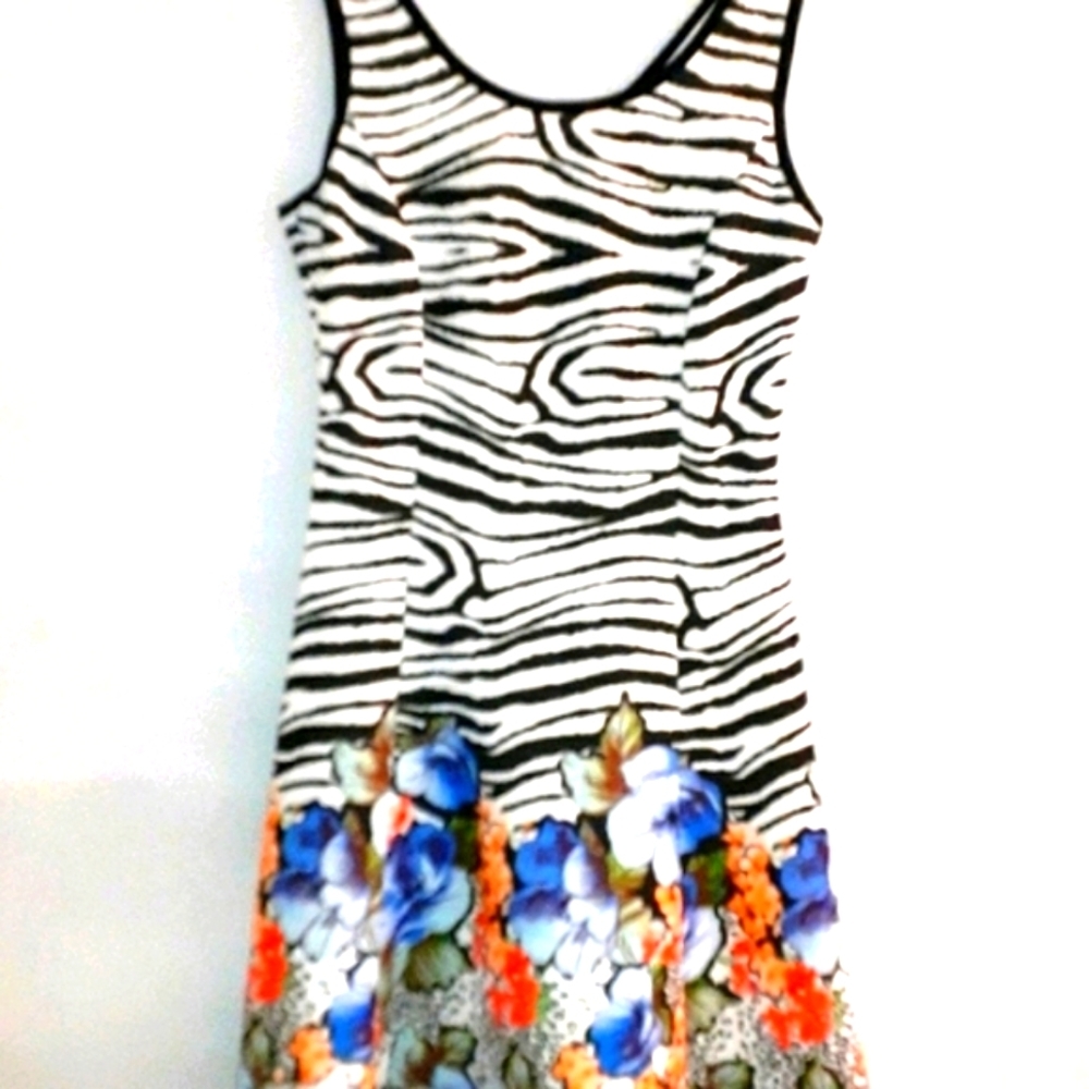 Neimans Skater Dress Scuba Fabric Zebra Blak White Size Small NWT